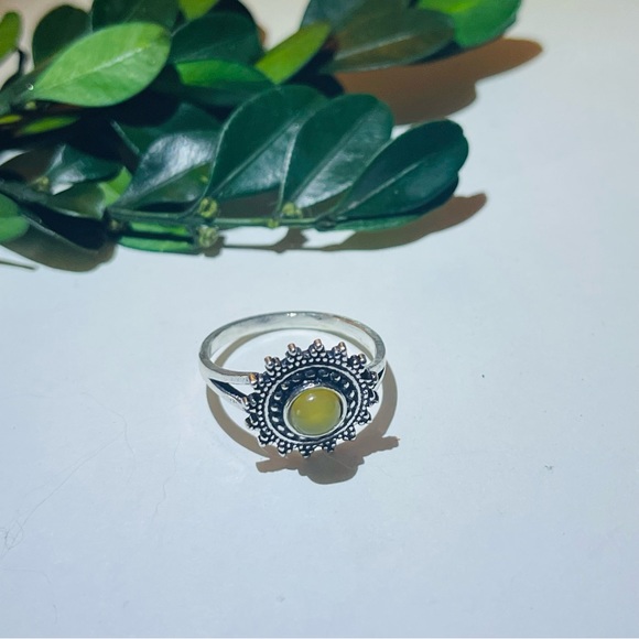 New RARE Cats Eye Chrysoberyl Yellow Green Artisan Sun 925 Sterling Silver Ring - Picture 10 of 17